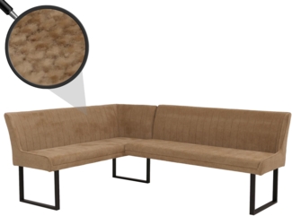 Eckbank HWC-O82, Esszimmerbank Bank, Öko-Tex (310g/m²) Chenille Stoff/Textil Metall 159x210cm ~ hellbraun