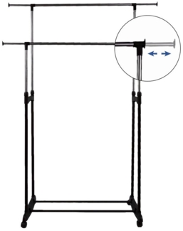 JEOBEST Kleiderständer Kleiderstange Wäscheständer Kleiderwagen Höhenverstellbar 108 - 170cm, Doppel Garderobenständer mit Rollen, Schuhablage