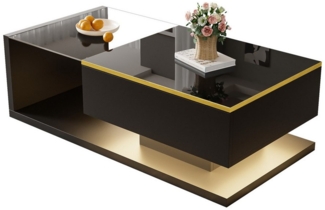 Merax Couchtisch hochglanz Beistelltisch mit Stauraum und Glastischplatte (100 x 50 x 32,5 cm), Wohnzimmertisch mit Bluetooth, Sofatisch Kaffeetisch mit LED