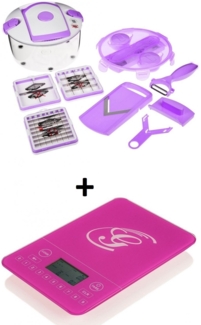 Genius Salat Chef Smart Set 12-tlg Flieder Gemüseschneider 26212 + Küchenwaage