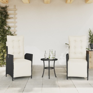 vidaXL Gartensessel mit Fußteil 2 Stk. Verstellbar Schwarz Poly Rattan 365288