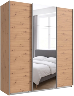 Schwebetürenschrank Kleiderschrank B180 cm H208 cm 3-türig Eichendekor, 1x Spiegeltür