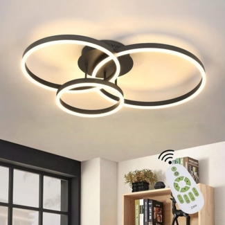 ZMH LED Deckenleuchte Dimmbar Schwarz/Gold Ringe Deckenlampe Modern 46/74W Wohnzimmer, Augenschutz, Einfache Installtion, LED fest integriert, Metall aus Acryl Schlafzimmerlampe mit Fernbedienung