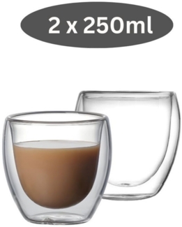 2er Gläser Set Doppelwandige Gläser Thermogläser Kaffeeglas Teeglas 250 ml