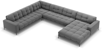 Micadoni Wohnlandschaft Mamaia 7-Sitzer Samtstoff Hellgrau Metall schwarz Links