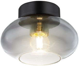 Deckenleuchte, Glas rauch, schwarz, D 18 cm