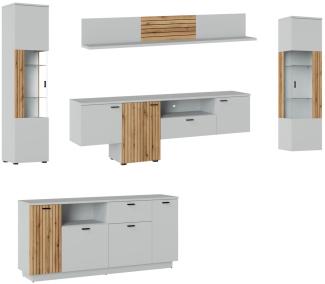 Wohnzimmer-Set Wohnwand Vero 5-teilig grau Evoke Eiche MDF