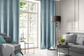 Design91 Samtvorhang, Ösen, Polyester hellblau, 140x250 cm