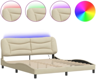 vidaXL Bettgestell mit LED ohne Matratze "Hvar" Creme 180x200 cm Stoff 3213723