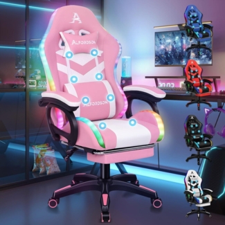 Gamer Stuhl Rosa Ergonomisch Lendenstütze Kopfstütze Massage 150° Neigung