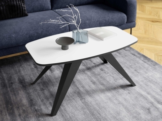 Couchtisch Lamokot, Beine aus Stahl (Farbe: Schwarz / Arktisches Weiß)