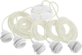 HOOPZI - Pendelleuchte - Hang 5 Flammig - 3,5m Textilkabel Seil - 5 X E27 Fassung - Vintage Retro weiß mit weißer Fassung