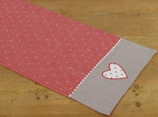 matches21 HOME & HOBBY Tischdecke Tischläufer ROSI Landhaus Herz rot grau, 100 % Baumwolle, in 40x100 cm (1-tlg), Pflegeleicht waschbar bis 30° Grad