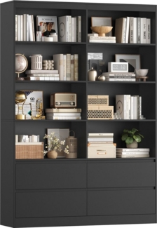 Homfa Bücherregal Hochschrank Standregal Bücherschrank Raumteiler, mit 8 Fächern und 4 Schubladen, 120x30x180cm