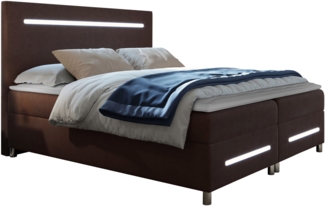 Boxspringbett Saziro LED, Braun, 180x200 cm