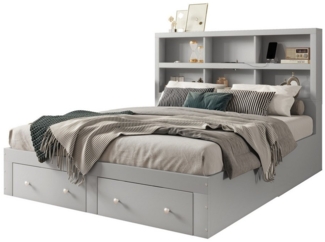 Flieks Holzbett, Doppelbett mit 2 Schubladen & USB Anschluss 160x200cm
