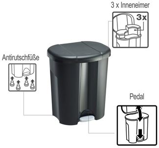 Rotho 'Duo' Mülleimer mit Deckel, Kunststoff (PP recycelt, BPA-frei), Schwarz, 26 (10 + 16) Liter