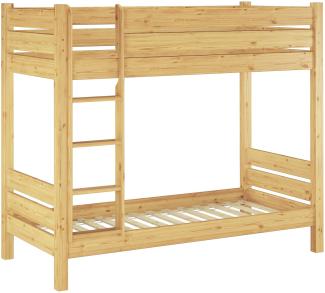 Erst-Holz Etagenbett mit waagrechten Balken, Kiefer, Natur 80x190 Bett, Rollroste