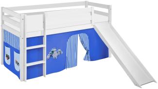 Lilokids 'Jelle' Spielbett 90x190 cm, Trecker Blau, Kiefer massiv, mit Rutsche und Vorhang