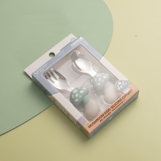 ABC Silikonlöffel für Babys, Babynahrungsbesteck, pilzförmiges Geschirr aus Edelstahl 304