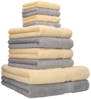Betz Handtuch Set 10 TLG. Handtuch Set GOLD Farbe beige & Silbergrau, 100% Baumwolle (Set, 10-St), 2 Duschtücher 4 Handtücher 4 Seiftücher