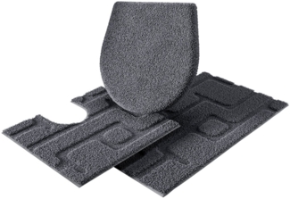 Grund Badematte Riana, Badvorleger, Badezimmer Teppich, sehr weich, Höhe 20 mm, rutschhemmend beschichtet, schnell trocknend, Polyester, rechteckig, 3-tlg. Stand-WC Set, Modernes Design mit Linien in Hoch-Tief-Struktur, Made in Europe