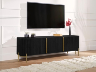 Vente-unique - TV-Möbel mit 3 Türen - Mangoholz & Metall - Schwarz & Goldfarben - BALIMELA