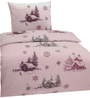 JACK Bettwäsche 135x200cm Winter Dream Rosa, Biber, 2 teilig, romantisches Winter Design in Rosa