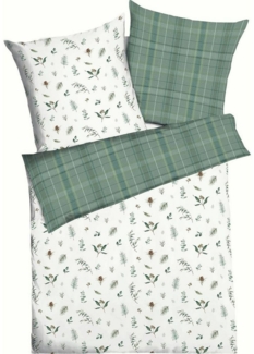 kaeppel Biber Bettwäsche 155x220 Winter Greens Zweige Zapfen Wende Karo grün 226-503