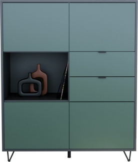 Vladon Highboard Marino V1 (Highboard mit 4 Tür Fjord Grün, 2 Schubladen Fjord Grün, Made in Germany), Korpus Anthrazit matt (103 x 125,5 x 37 cm)