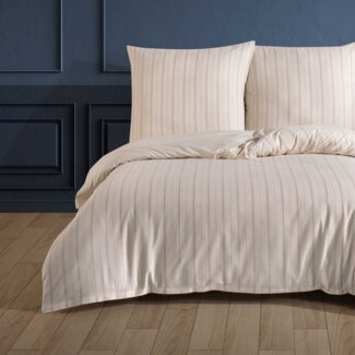 Buymax Bettwäsche Luxury Natur Bettwäsche, Premium Qualität, Slub Yarn Dyed: 100% Baumwolle, 3 teilig, 200x220 cm, Bettbezug-Set, Reißverschluss, Premium Qualität, gestreift