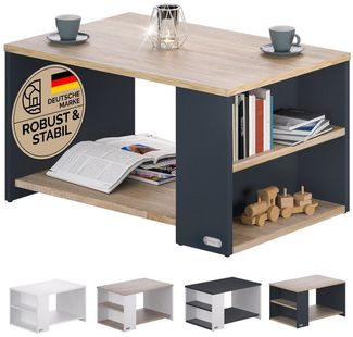 Casaria Couchtisch Santa Cruz, Holz Grau mit Stauraum 90x60x50cm 2 Ablagen Matt Modern Rechteckig