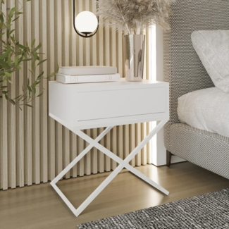 AX LIVING Nachttisch modern weiß Aleio X 45 cm weißes Gestell