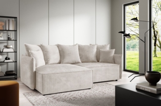 Ecksofa Schlafsofa Sofa MINEA in Stoff Poso Altweiß Ottomane Links