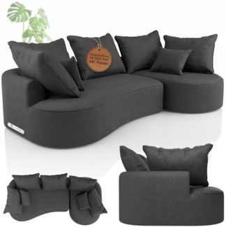 Juskys Sofa Tirano - Samt Dunkelgrau , Ecksofa mit L-Form, mit Rücken- & Dekokissen, 4-Sitzer Eckcouch, Schaumstoff - Ottomane rechts