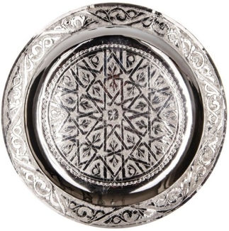 Marrakesch Orient & Mediterran Interior Dekotablett Orientalisches Tablett Mehdia Silberfarben 25cm, Handarbeit