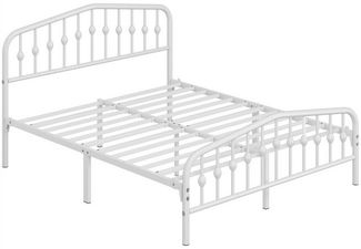 Yaheetech Metallbett, 160x200 cm, Vintage, mit kronenförmigem Kopfteil, Metall Weiß