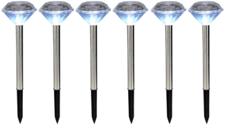6er Set LED Solar Steckleuchte, Diamant Design, H 34 cm