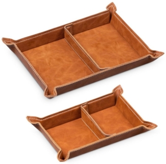 Navaris Organizer Lederschale aus Kunstleder - 2x Ablageschale - Organizer - braun