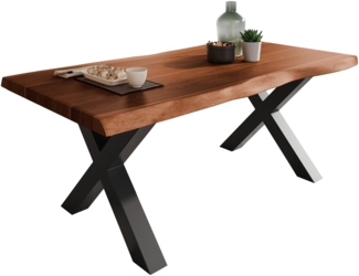 Esstisch Baumkante massiv Akazie Nuss 180 x 90 X-Gestell schwarz ATLAS 140116333