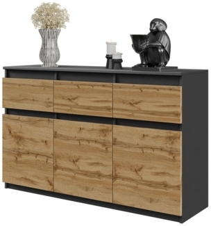 Furnica Kommode NOAH, 3 Schubladen und 3 Türen - Anthrazit Grau H75cm B120cm T35