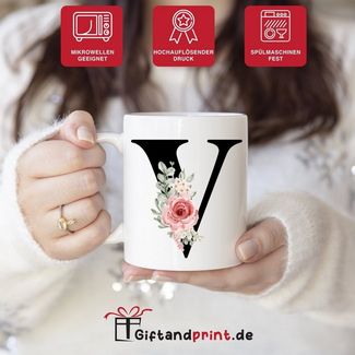 Giftandprint Tasse personalisiert mit Anfangsbuchstabe Monogramm Geburtstag Geschenk Frau, Geschenke für Frauen, Spülmaschinengeeignet, Mit Geschenkbox