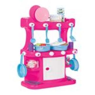 Pilsan Kinderküche in pink 57 cm 03335 mit Spielzeuggeschirr, Spiellebensmittel