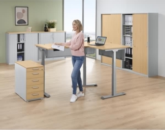 Soennecken Ecktisch elektrisch verstellbar violett Gestell silber Plat