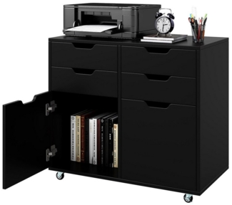 COSTWAY Rollcontainer, mit 4 Schubladen, 2 Türen, Büroschrank mit Rollen