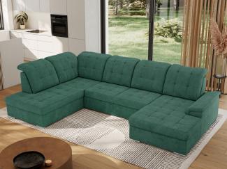 Ecksofa, Wohnzimmer U Couch, Polstersofa mit Bettkasten - MADRITO U - Grün Struktur - Links