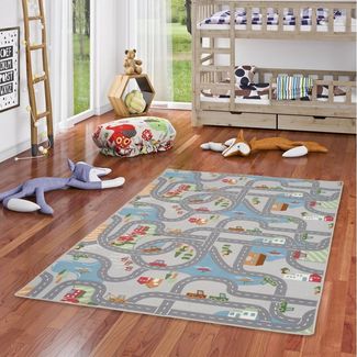 Snapstyle Kinder- und Spielteppich, 100% Polyamid, Fun Town Grau, 80x160 cm
