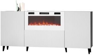 Kommode Fusbo 180 mit weiß Kamin (Farbe: Weiß / Schwarz Füße)