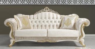 Casa Padrino Barock Wohnzimmer Sofa mit Glitzersteinen Champagnerfarben / Creme / Gold 224 x 83 x H. 112 cm - Wohnzimmer Möbel - Edel & Prunkvoll