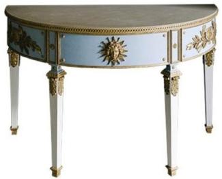 Casa Padrino Luxus Barock Konsole Blau / Weiß / Gold 150 x 75 x H. 91 cm - Handgefertigter Halbrunder Antik Stil Konsolentisch